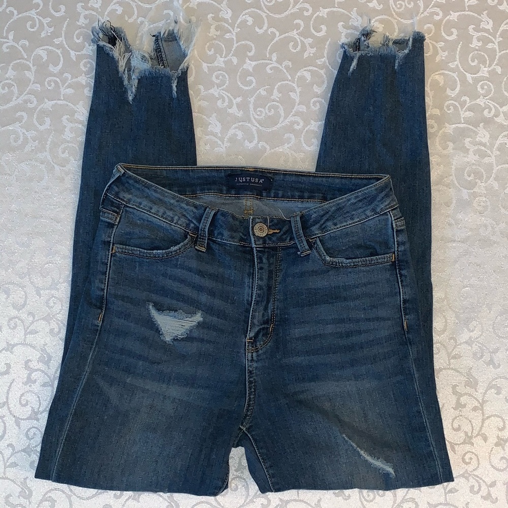 Just USA Distressed Frayed Hem Skinny Ankle Jeans - Picture 8 of 16